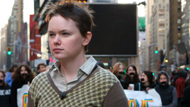 Right to Serve co-director Haven Herrin protests the Don’t Ask Don’t Tell policy in New York City