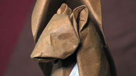 Impressionistic squirrel from handmade paper by U.S. artist Michael LaFosse