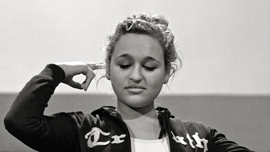 Aneta Brodski hosting ASL Slam night at the Bowery Poetry Club