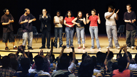Aneta Brodski and classmates in their first ASL Poetry Performance at Lexington School for the Deaf