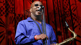 Terry Wigfall, lead vocalist and sax player, singing at concert for the US Mayors Convention 2009