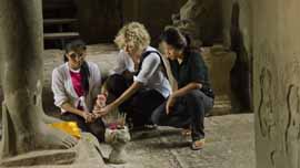 Meg Ryan with Somana Long and Srey Pov at Angkor Wat in Siem Reap, Cambodia