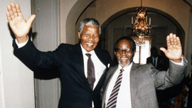 Nelson Mandela and Oliver Tambo reunion in Sweden, 1990