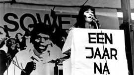 Conny Braam addressing an anti-apartheid rally
