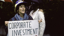 Members of U.M.W.A. labor union demonstrating against apartheid outside South African embassy, 1985