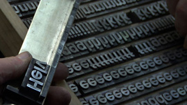 A scene from Helvetica shot at Manfred Schulz' letterpress in Frankfurt