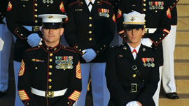 Ariana Klay, US Marine Corps 1st Lieutenant, in Marine dress blues.