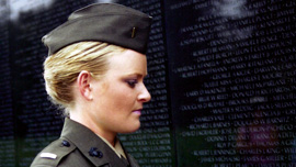 Lieutenant Elle Helmer at the Vietnam War Memorial, US Marine Corps.