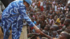 President of Liberia Ellen Johnson Sirleaf in a sea of children