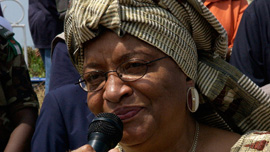 President of Liberia Ellen Johnson Sirleaf on the mic