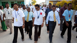President Mohamed Nasheed visits an island in the northern Maldives.