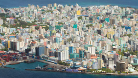 Aerial view showing the density of Male', the capital of the Maldives