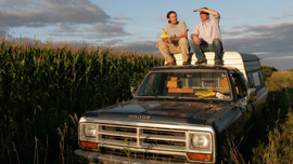 Ian Cheney and Curt Ellis in their acre of corn in Iowa