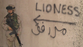 Sergeant Michelle Brookfield Wilmot on guard duty in Ramadi, Iraq in  April 2005