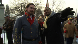 Director Shukree Tilghman with Brandon Dorsey, of the Sons of Confederate Veterans