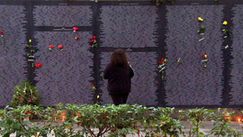 Jamie Harvey visits the Monument to Memory and Truth, with nearly 30,000 names of civilians killed or disappeared during war.