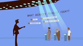 A scene from the imagined game show Who Wants to Be a Billionaire A scene from the imagined game show Who Wants to Be a Billionaire