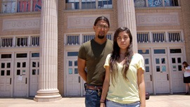 Mexican American/Raza studies teacher José Gonzalez and student Pricila in front of Tucson High