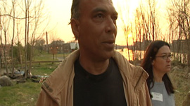 Diane Jarvis, religious education director, and “Angel” search for homeless people in Lawrence, Mass.