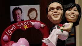 While in China, Sandy had a plastic replica created of Steven and herself looking like two happy lovebirds.