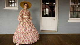Jadrienne Myhre on the side porch of the Columbia Athenaeum