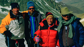 Gustavo Zerbino, Adolfo "Fito" Strauch, "Moncho" Sabella and Roberto Canessa at the site of the crash