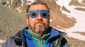 Adolfo "Fito" Strauch wearing the spectacles he made after the crash