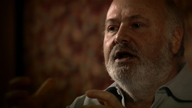 Rob Reiner, director of the mockumentary This is Spinal Tap (1984), is interviewed at the Writers Guild Theater in Los Angeles, California