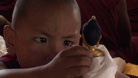 The unmistaken child looking at a Buddha statue