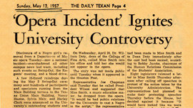 Headline from the University of Texas Daily Texan newspaper, May 12, 1957